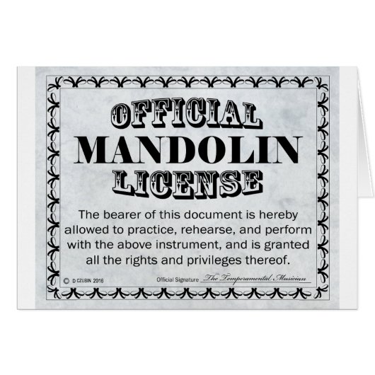 Mandolin License Cards (Front Horizontal)