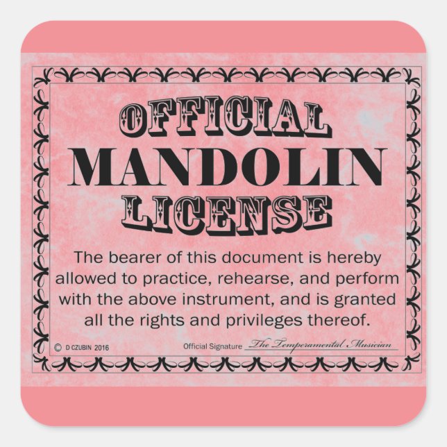 Mandolin License Square Sticker (Front)