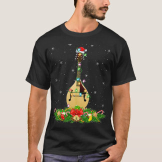 Mandolin Lover Music Lover Lighting Xmas Santa Man T-Shirt