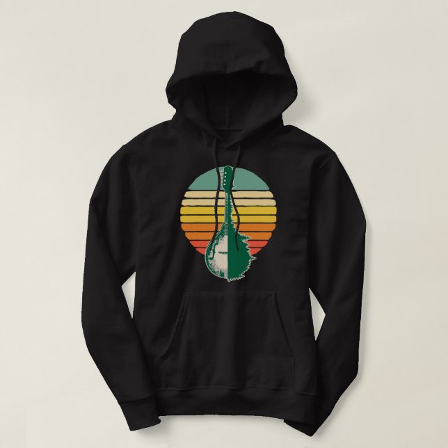 Mandolin Lover Trees Reflection 80s Retro Sunset B Hoodie (Design Front)