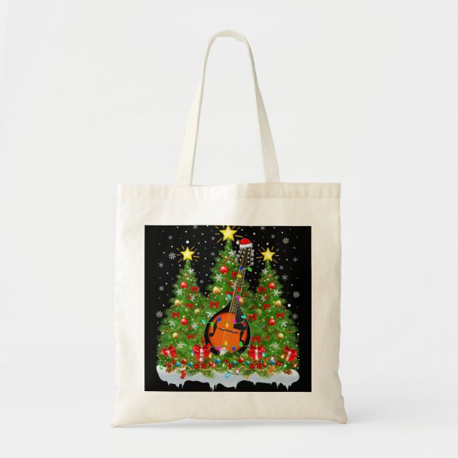 Mandolin Lover Xmas Lights Santa Mandolin Christma Tote Bag (Front)