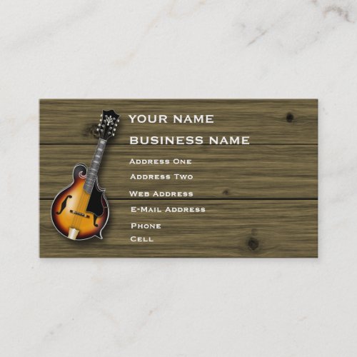 Mandolin Over Wooden Background Bluegrass Musician Business Card
