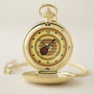 Mandolin ~ Sheet Music ~ Gold Background ~   Pocket Watch