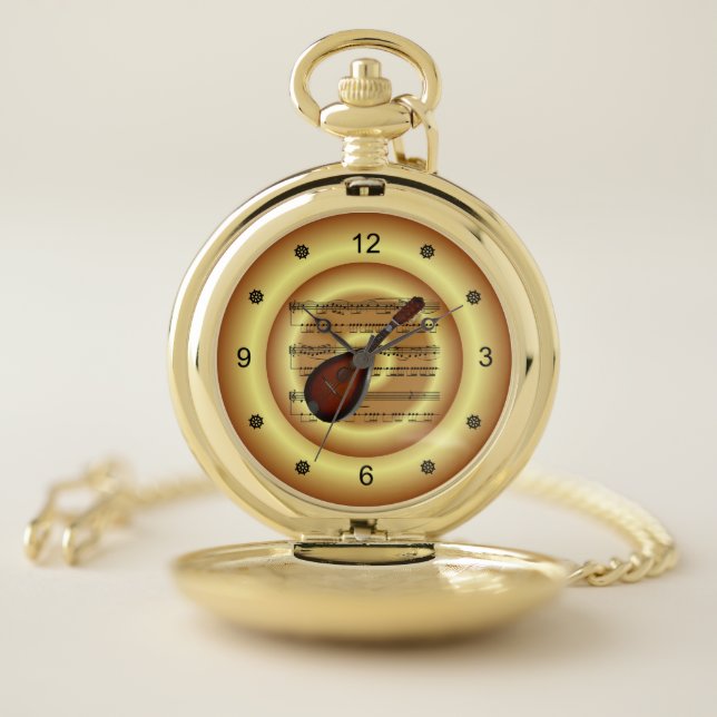 Mandolin ~ Sheet Music ~ Gold Background ~   Pocket Watch (Inside)
