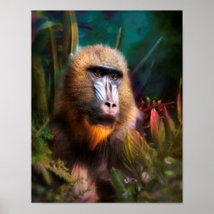 Mandril Baboon MASK IN THE JUNGLE Poster