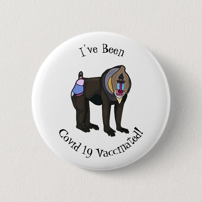 Mandrill cartoon illustration button (Front)