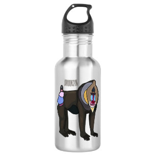 Mandrill cartoon illustration stainless steel water bottle