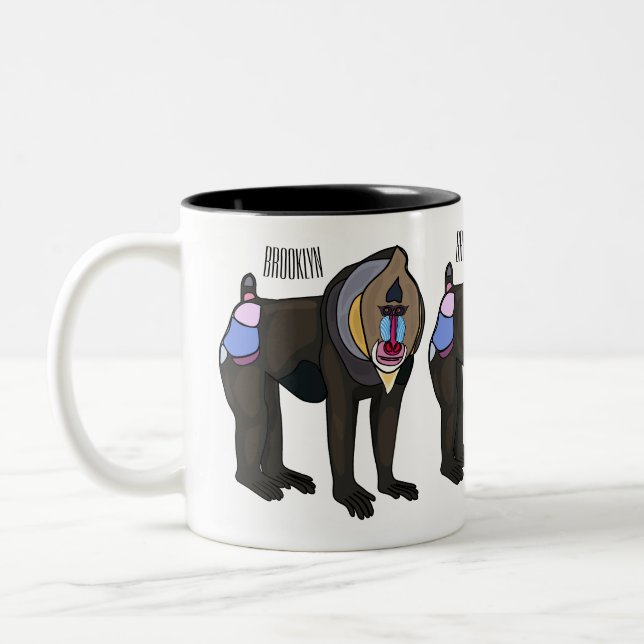 Mandrill cartoon illustration Two-Tone coffee mug (Left)