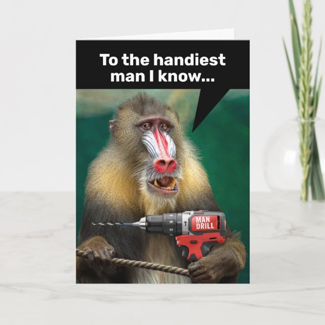 Mandrill Monkey With a Drill - Handy Man Birthday Card (Front)