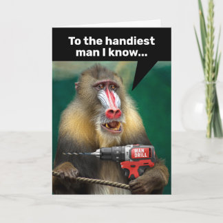 Mandrill Monkey With a Drill - Handy Man Birthday Card