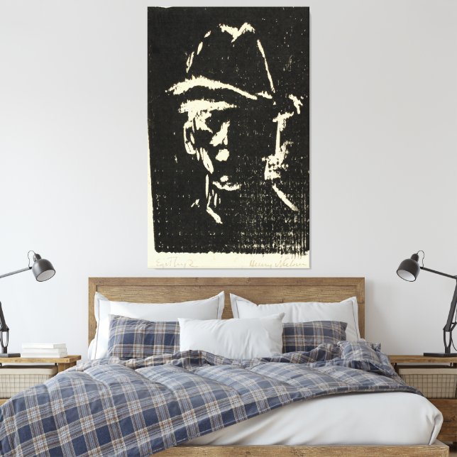 Mandsportræt med hat canvas print (Insitu(Bedroom))