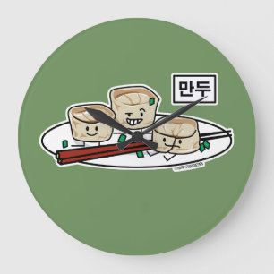 Mandu Korean dumpling dim sum breakfast hangul Large Clock