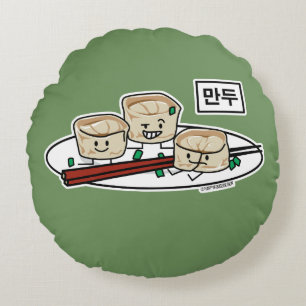 Mandu Korean dumpling dim sum breakfast hangul Round Pillow