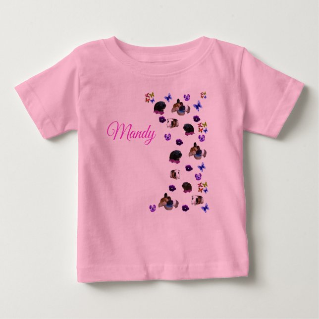 Mandy, Name,  With Guinea Pigs And Pansies,   Baby T-Shirt (Front)