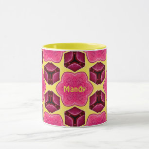MANDY ~ Pink Mushroom Pattern ~ Personalized ~  Mug