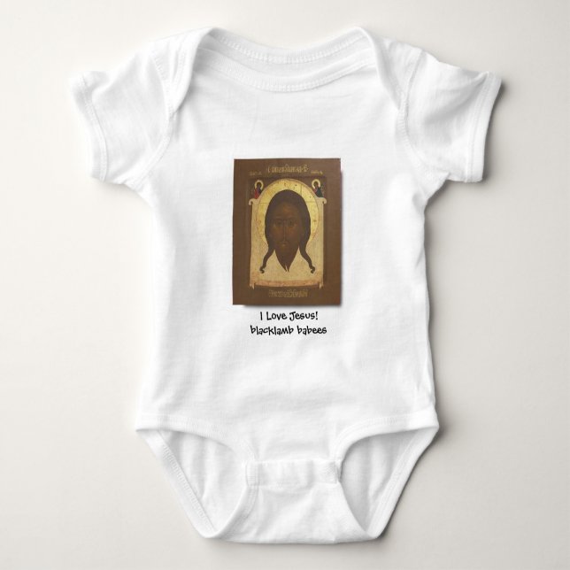 Mandylion Christ, I Love Jesus!blacklamb babees Baby Bodysuit (Front)
