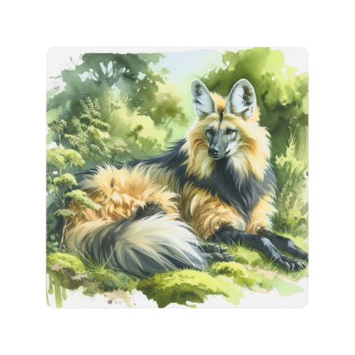 Maned Wolf in Watercolor AREF460 _ Watercolor Metal Print