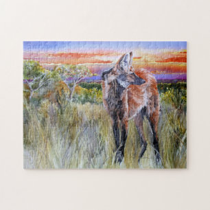Maned Wolf Watercolor Art Puzzle