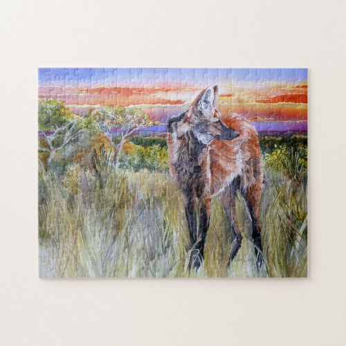 Maned Wolf Watercolor Art Puzzle