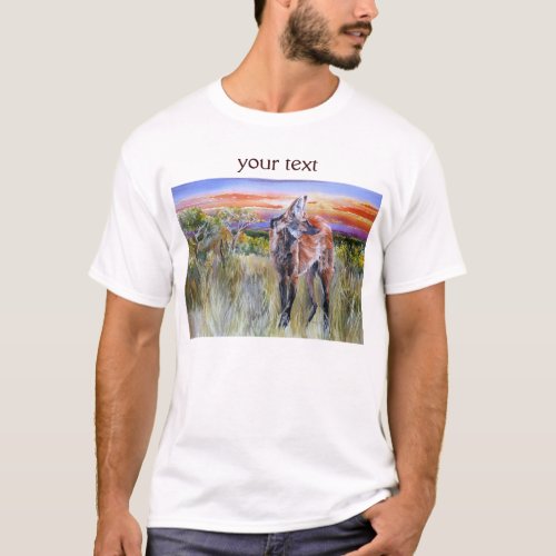 Maned Wolf Watercolor Art T_Shirt