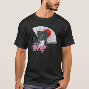 Maneki neko 招き猫 Lucky Cat with Sakura Japan Fan el T-Shirt