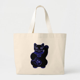 maneki neko blue neon large tote bag