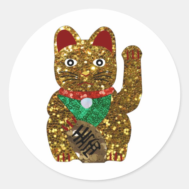 maneki neko cat classic round sticker (Front)