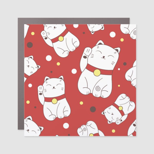 Maneki-Neko cat, Japanese doodle pattern. Car Magnet (Front)