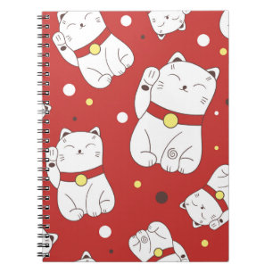 Maneki-Neko cat, Japanese doodle pattern. Notebook