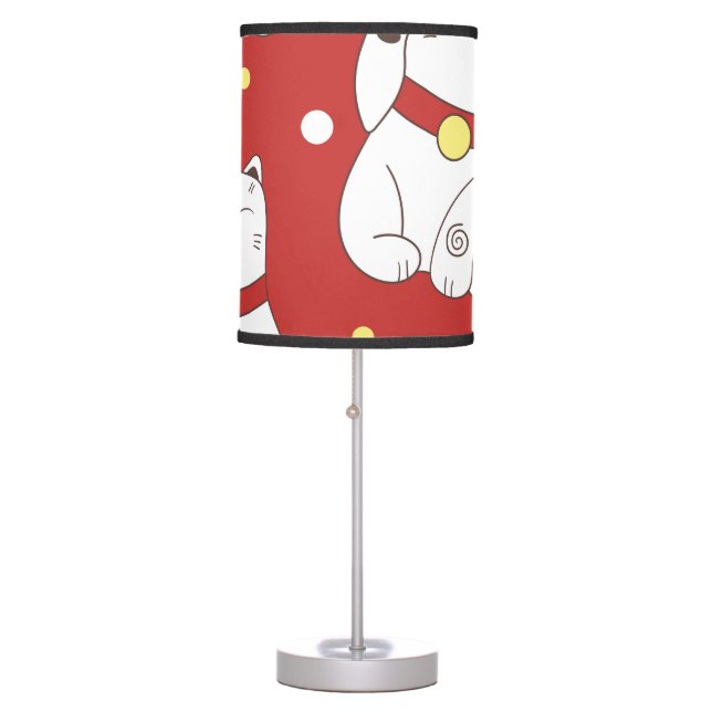 Maneki-Neko cat, Japanese doodle pattern. Table Lamp (Front)