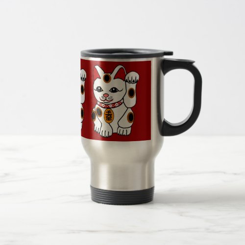 Maneki Neko Cat on Red Background Travel Mug