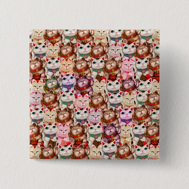 Maneki-neko cats pattern button (Front)