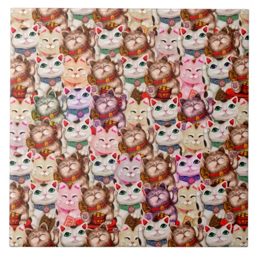 Maneki_neko cats pattern ceramic tile