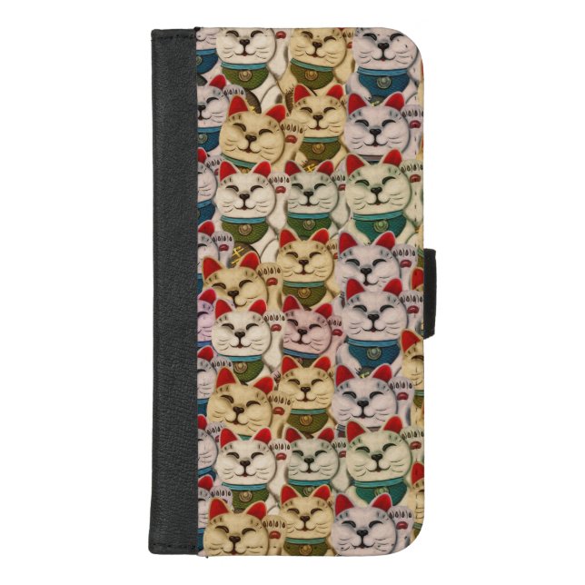 Maneki-neko cats pattern iPhone wallet case (Front)