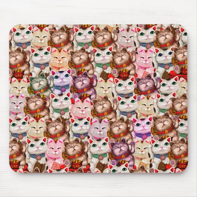 Maneki-neko cats pattern mouse pad (Front)