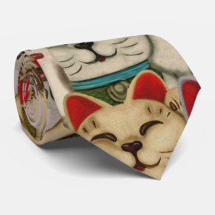 Maneki-neko cats pattern neck tie