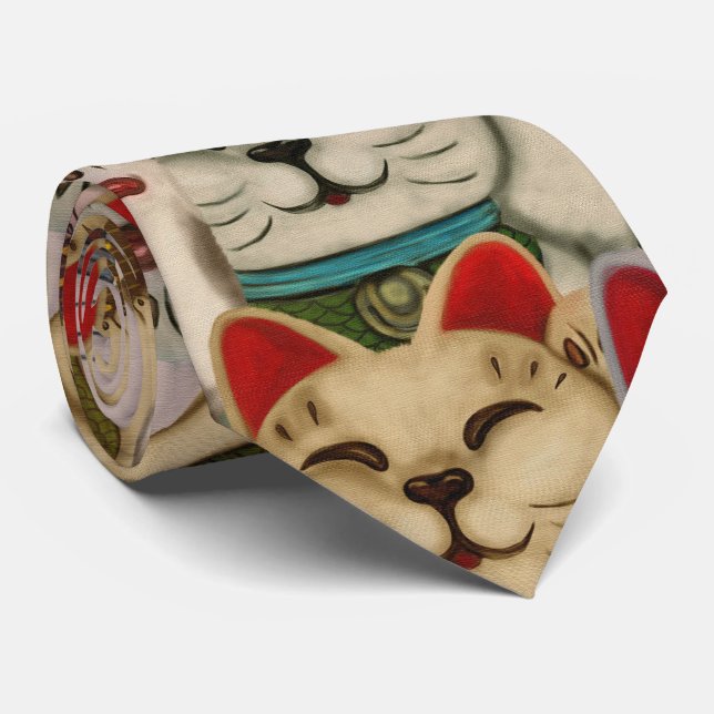 Maneki-neko cats pattern neck tie (Rolled)