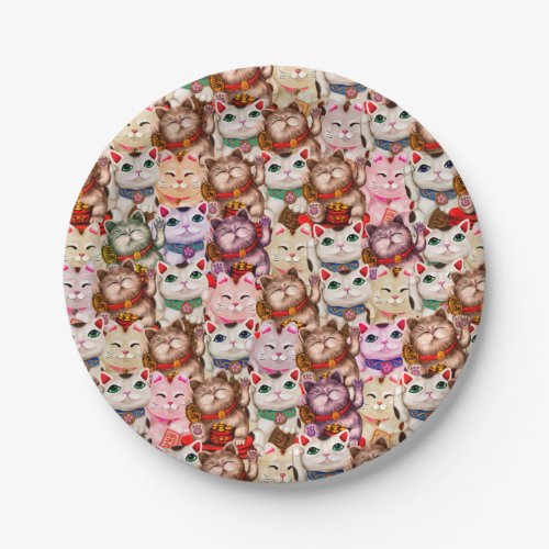 Maneki_neko cats pattern paper plates