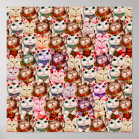 Maneki-neko cats pattern poster