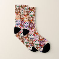 Maneki-neko cats pattern socks