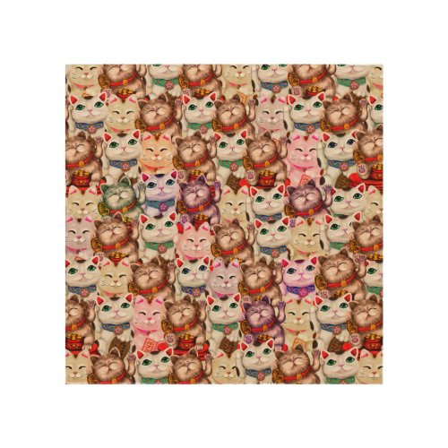 Maneki_neko cats pattern wood wall art