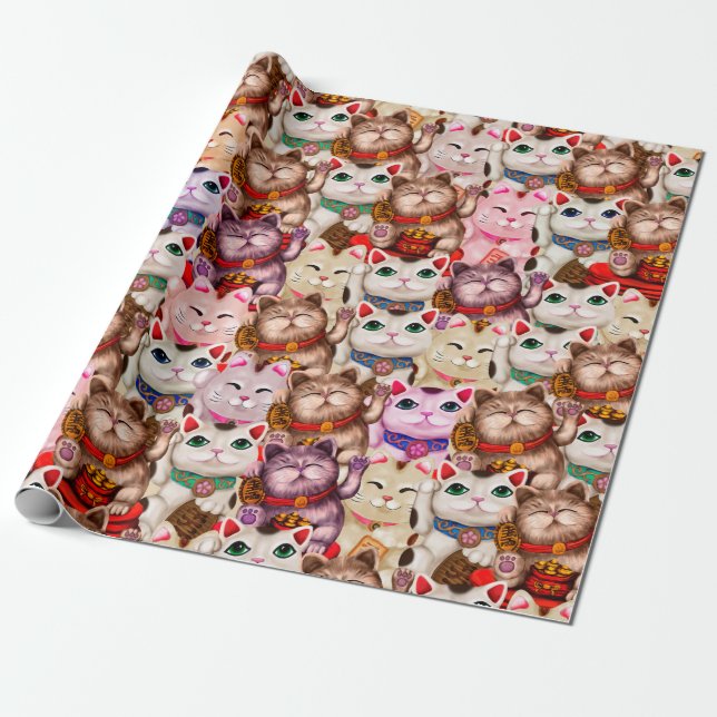 Maneki-neko cats pattern wrapping paper (Unrolled)