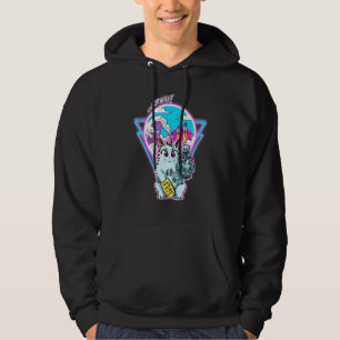 Maneki-Neko Cyberpunk Cat With Vapor Wave Style Hoodie