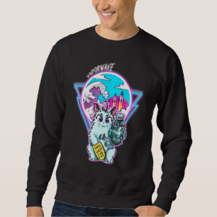 Maneki-Neko Cyberpunk Cat With Vapor Wave Style Sweatshirt