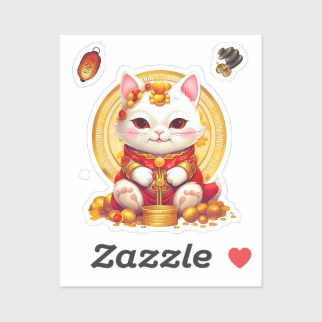 Maneki Neko Fortune Cat, Cat sticker. Sticker (Sheet)