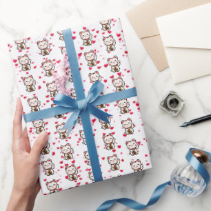Maneki Neko Gift Wrap, Lucky Cat Wrapping Paper