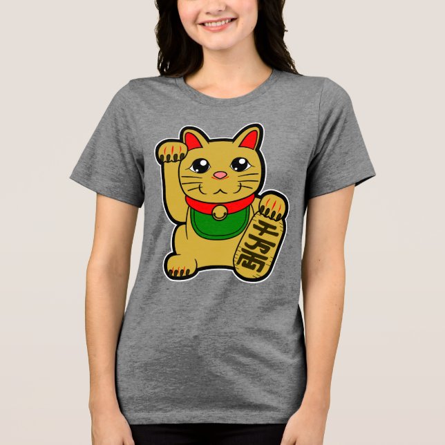 Maneki Neko: Gold Lucky Cat Tri-Blend Shirt (Front)