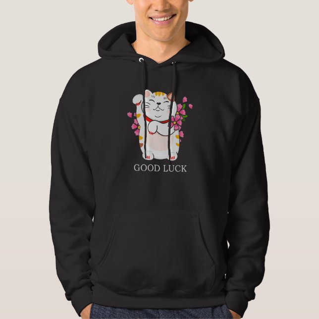 Maneki Neko Good Luck Happy Cat Hoodie (Front)