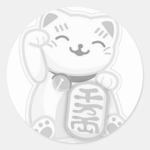 maneki neko gray classic round sticker