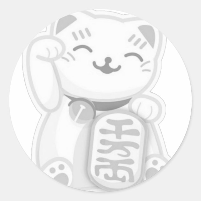 maneki neko gray classic round sticker (Front)